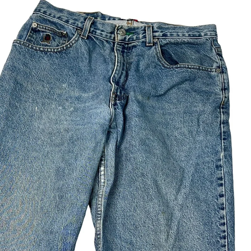 Tommy Hilfiger VTG 90s Tapered Jeans Denim Stone Washed Blue Mens 34x30